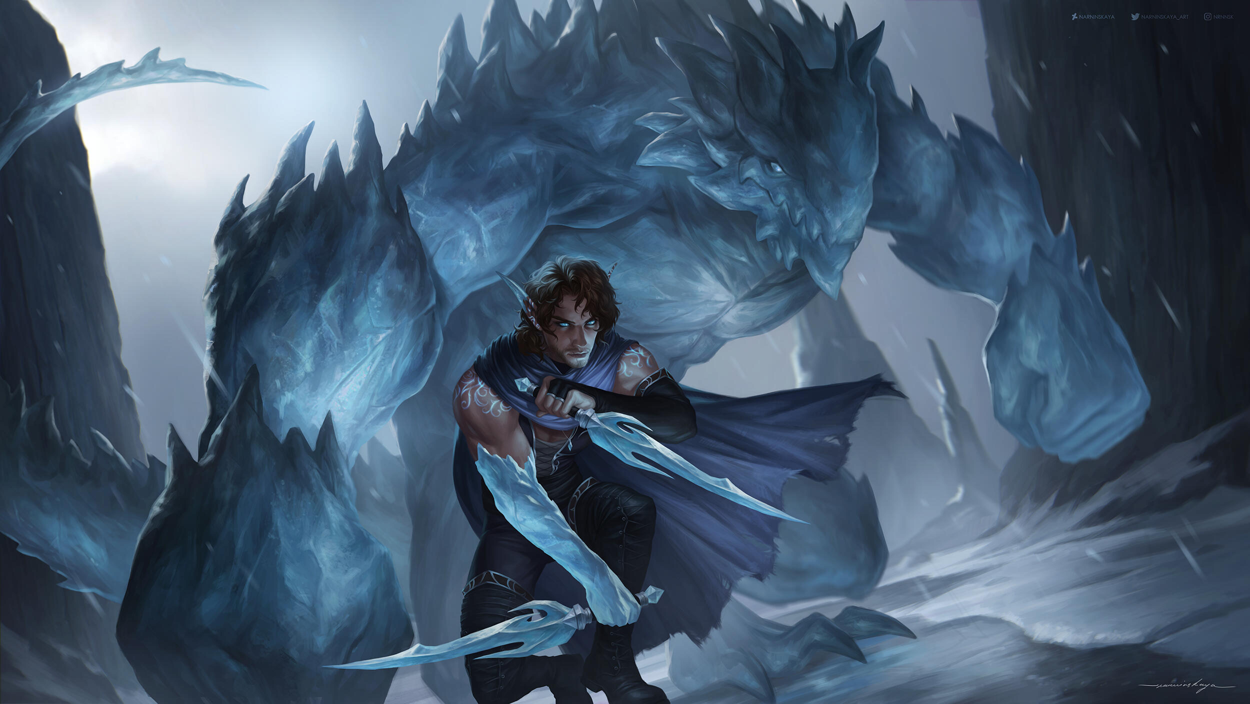 'When stars shatter, the abyssal void is reborn in frost' (narninskaya_art, Twitter)