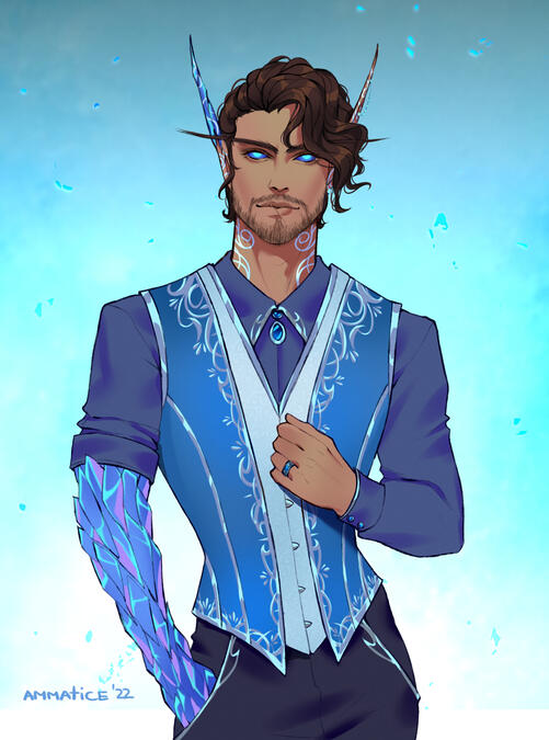 'Not a man privy to the decorum of nobility, it is only in recent times that Nor'andir has dabbled in the art of donning an ornate finery.' (ammatice_art, Twitter)