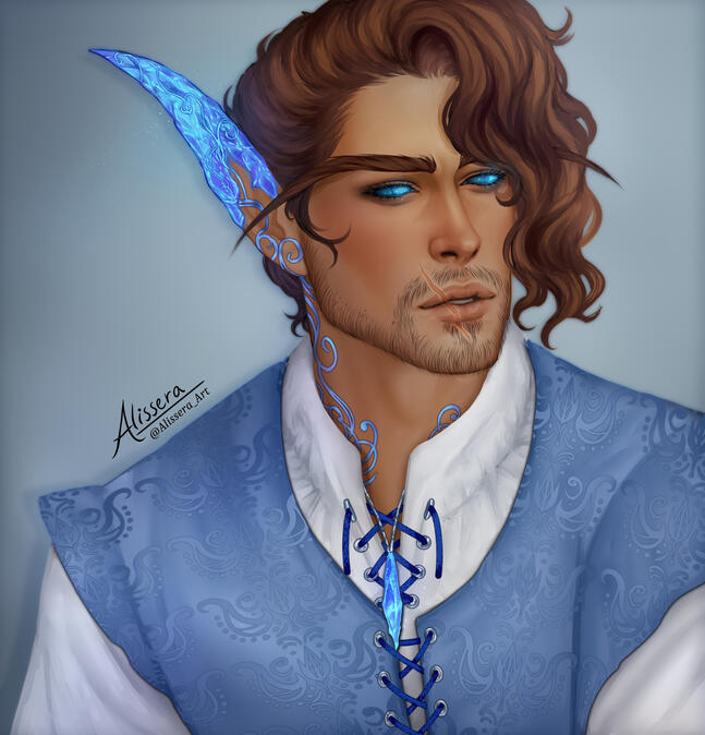 'His starlit eyes were bred from the ocean's bluest depths - as riveting as a most rare and finely cut jewel.' (Alissera_Art, Twitter)